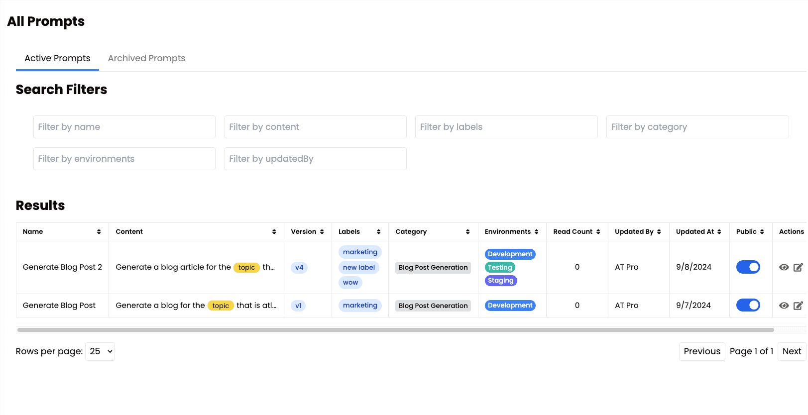 Centralized Prompt Dashboard